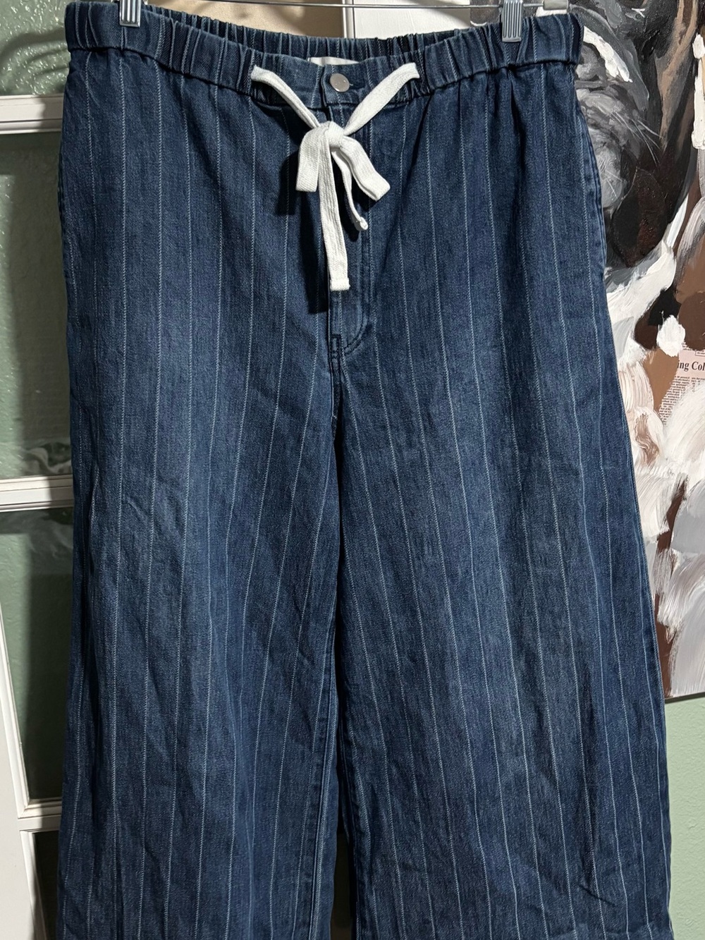 Blue Jean  Pinstripe Wide-Leg Drawstring Pants